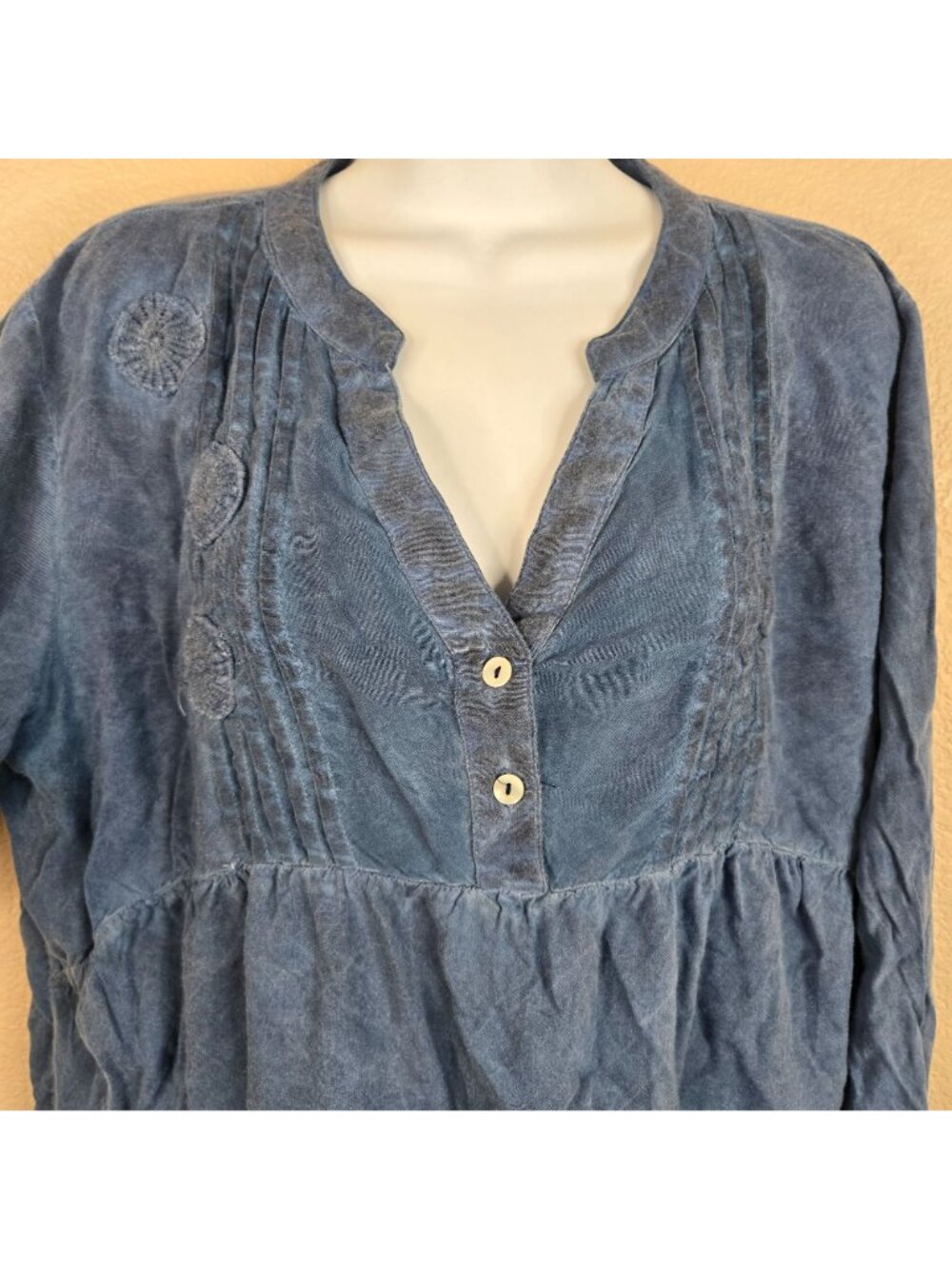 Blue Boho Tunic Top Shirt Lace Hem Womens XL Long Sleeve - Picture 7 of 7